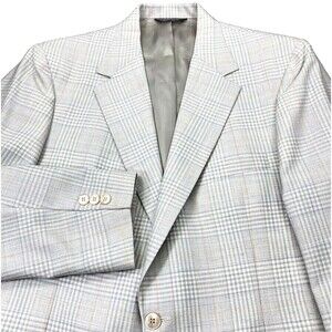 Jaymar Ruby Sport Coat Vintage Plaid White Blue 40 42 Preppy Academia 1980s Y2K